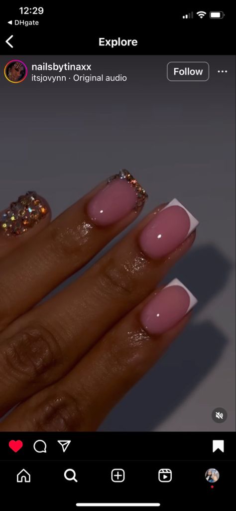 Small Nails Glitter, Overlay With Tips Nails, Cute Classy Nails Short, Purple And Gold Short Nails, Minimal Square Nails, Gliterry Nails Design Short, Nail Art Designs Natural Nails, Med Nail Designs, Acrylic Overlay Nails Short Designs