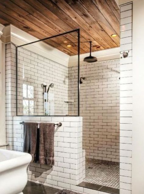 Half Wall Shower, Bathroom Renovation Diy, Cheap Bathroom Remodel, Bathroom Remodeling Ideas, Diy Bathroom Makeover, Perfect Bathroom, Bad Inspiration, Diy Bathroom Remodel, Bathroom Remodel Designs