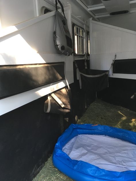 Horse Camping Hacks, Horse Trailer Camping Hacks, Cowboy Shower Horse Trailer, Horse Trailer Weekender Interior Ideas, Weekender Horse Trailer Remodel, Used Camping Trailers, Horse Trailer Living Quarters, Stock Trailer, Diy Horse Barn