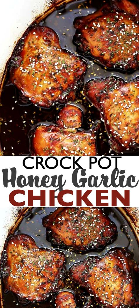 Recipe For Chicken Thighs, Crock Pot Honey Garlic Chicken, Chicken Garlic, Crock Pot Recipe, Garlic Recipe, Garlic Chicken Recipes, Recipe For Chicken, Honey Garlic Sauce, Chicken Thigh Recipes Crockpot