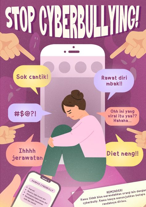 Poster Bully Indonesia, Poster About Cyberbullying, Poster Bully Simpel, Stop Cyberbullying Poster, Think Before You Click Poster, Cyberbullying Poster Design, Poster Cyberbullying, Poster Tentang Bully, Cyberbullying Poster