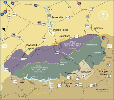 Traveling to the Smoky Mountains | Map Smokey Mountain National Park, Smokey Mountains National Park, Smokey Mountains Vacation, Tennessee Map, National Park Map, Smoky Mountains Vacation, Smokey Mountain, Tips For Traveling, National Parks Map