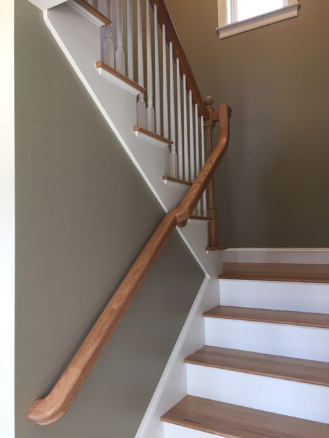 Half Pace Staircase, Wood Banister, Oak Stairs, Interior Finishes, Painted Stairs, Wooden Stairs, Brown Walls, Staircase Design, Happy Place