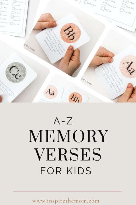 Looking for some easy memory verses for kids to memorize? Check out this list of 26 verses (one for each letter of the alphabet!) #easy memory verses for kids #memory verses #bible for kids #memory verse list #memory verse cards #memory verse checklist #Bible verses for kids Memory Verses For Toddlers, Bible Verses For Kids To Memorize, Bible Journaling For Kids, Bible Memory Verses For Kids, Easy Bible Verses For Kids, Kids Memory Verses, Bible Memory Verses, Memory Verse Cards, Memory Verses For Kids