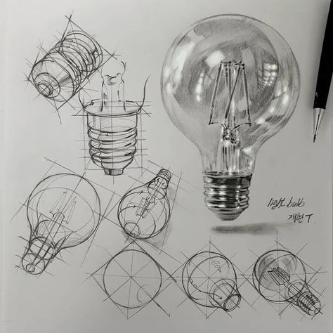 Design Stack: A Blog about Art, Design and Architecture: Progression of Pencil Drawings Studies Advanced Drawing Projects, Drawing Light Bulb, Bulb Drawing, Light Bulb Drawing, Cool Easy Drawings, Drawing Light, رسم كاريكاتير, Structural Drawing, Perspective Drawing Lessons