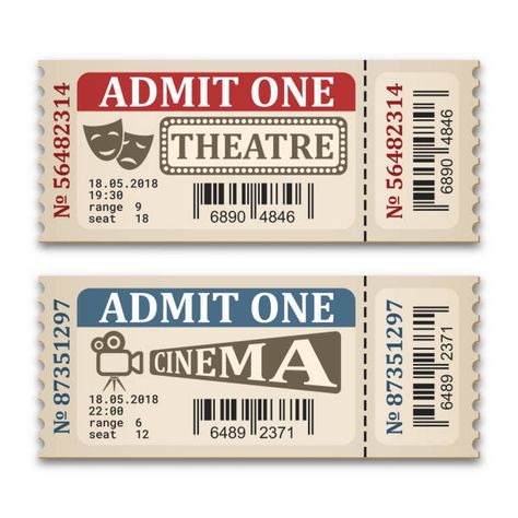 Theatre Ticket Aesthetic, Movie Theater Tickets Free Printable, Theatre Ticket Template, Theater Ticket Design, Movie Ticket Drawing, Ticket Design Vintage, Cinema Ticket Design, Theater Graphic Design, Theatre Ticket Design