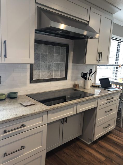 Beautiful and functional. This wheelchair accessible cooktop is a fantastic feature in this kitchen! Call with questions 865.329.3290 Kitchens For Wheelchair Users, Ada Home Ideas, Accessible Kitchen Design, Accessible Home Design, Wheelchair Kitchen, Universal Design Kitchen, Wheelchair Accessible Kitchen, Wheelchair Accessible Home, Wheelchair House