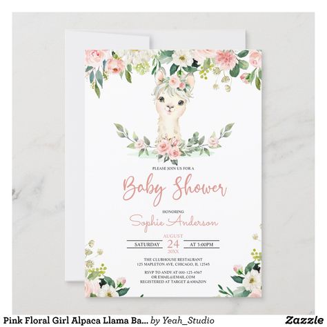 Pink Floral Girl Alpaca Llama Baby Shower Invitation https://www.zazzle.com/pink_floral_girl_alpaca_llama_baby_shower_invitation-256715598062151354 #ZazzleMade Baby Shower Balloon Arch, Woodland Baby Shower Invitations, Baby Shower Invitaciones, Butterfly Baby Shower, Floral Baby Shower Invitations, Baby Shower Activities, Baby Shower Invites For Girl, Floral Baby Shower, Baby Shower Woodland