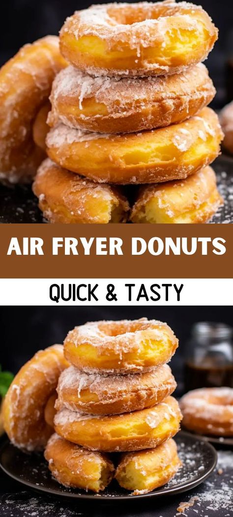 EASY AIR FRYER DONUTS RECIPE – QUICK & TASTY! Air Fry Doughnut Recipe, Air Fried Doughnut, Homemade Donuts Air Fryer, Air Fryer Sweets Easy, Quick And Easy Things To Make For Breakfast, Fun Things To Air Fry, Homemade Air Fryer Donut Recipes, Airfryer Donut Holes, Air Fryer Yeast Donut Recipes