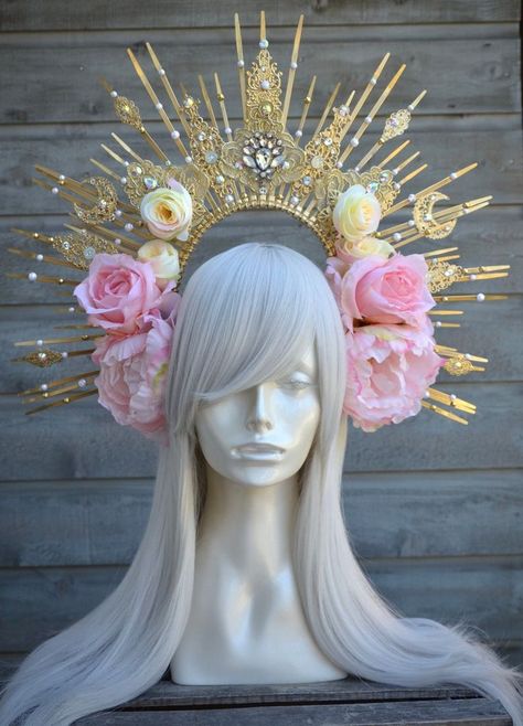 Sunburst Crown, Halo Headpiece, Costume Carnaval, Gothic Crown, Headpiece Diy, Floral Halo, Headpiece Jewelry, Gold Halo, Zip Ties