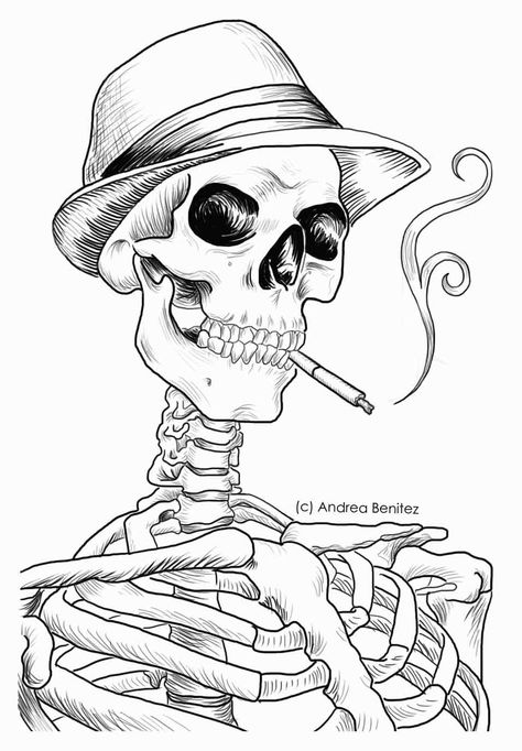 Andrea Benitez Art: Detailed Line Art- Mobster Bone Art Drawing, Skeleton Line Art, Line Art Skull, Skeleton Art Drawing, Skull Line Art, Detailed Line Art, Skull Coloring Pages, Skeleton Drawings, Conceptual Drawing