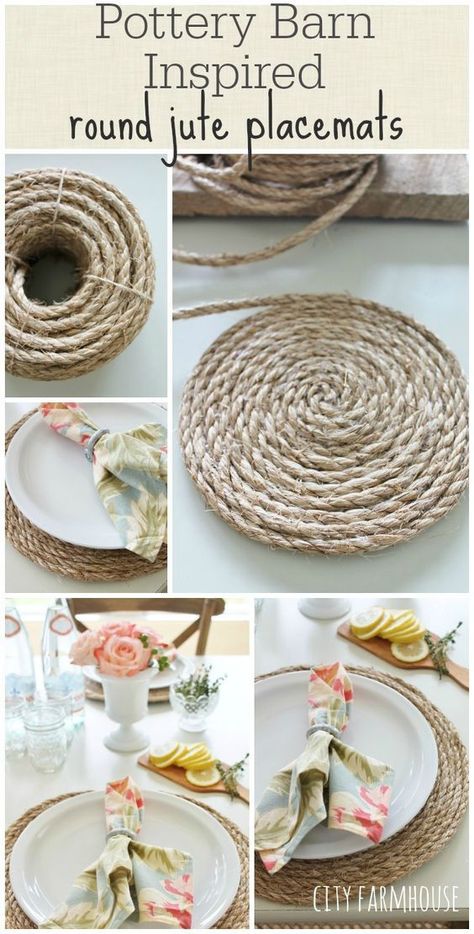 Make your own Pottery Barn-inspired round jute placemats with this simple tutorail from City Farmhouse Diy Keramik, Pottery Barn Inspired, Dekor Diy, Astuces Diy, Diy Simple, Farm Decor, Diy Farmhouse Decor, Diy Farmhouse, Décor Diy