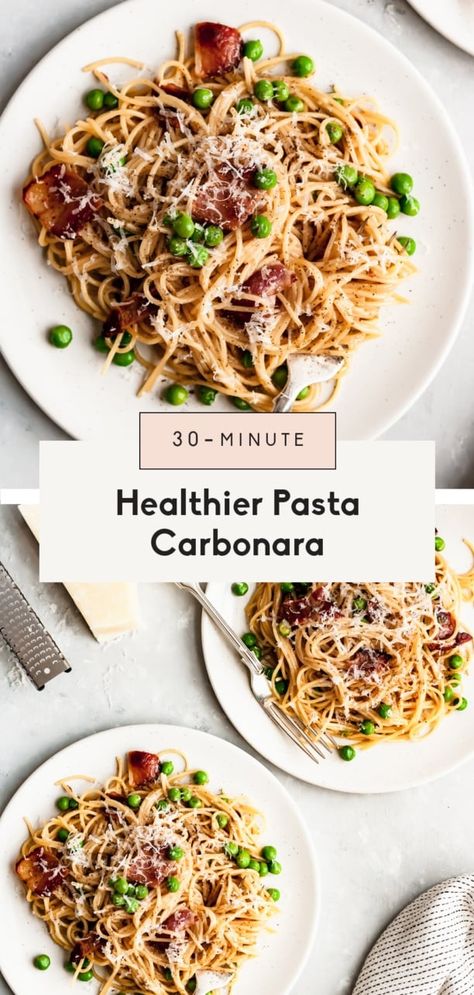 Healthy Pasta Carbonara, Healthy Carbonara, Pasta Carbonara Recipe, Traditional Pasta, Ambitious Kitchen, Carbonara Recipe, Pasta Carbonara, Bacon Pasta, Carbonara Pasta