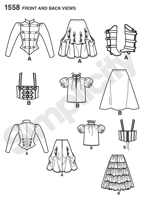 Simplicity 1558 Steampunk Patterns, Steampunk Mode, Draw Clothes, Steampunk Outfits, Steampunk Coat, Mode Steampunk, Steampunk Jacket, Steampunk Halloween, Costume Sewing Patterns