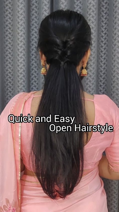 Enthralling_Care | Quick and Easy Open hairstyle 💞💞 . . . [ Saree, Indian Aesthetics, Indian culture, Song, Indian wear, open Hairstyle, Easy and quick… | Instagram Front Look Hairstyle For Indian Wedding, Simple Hairstyle For Dress, Haïr Style For Reception, Hairstyle Traditional Indian, Easy Haïr Style For Long Hair, Hair Styles For Indian Wedding Guest, Hairstyles For Designer Saree, Hairstyle With Long Dress, Haïr Style For Wedding Guest Indian