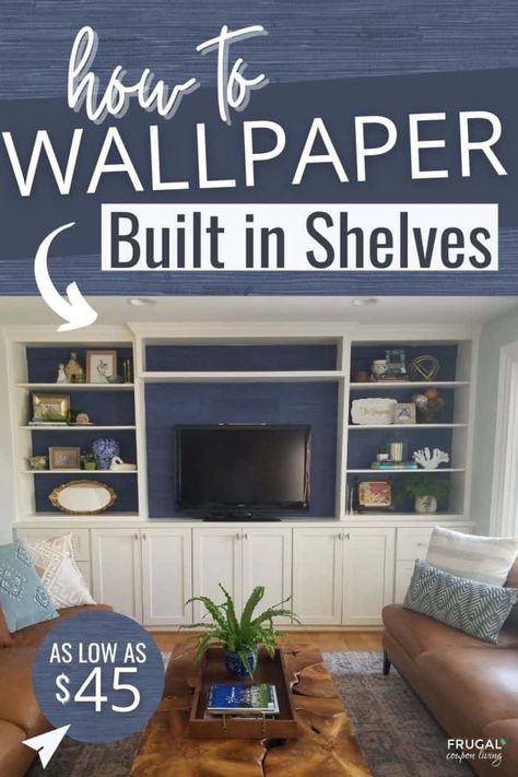 Home Staging? Want low cost home improvements that add value? Whatever your goal, we have something that will make your home pop for as little as $45. Using peel and stick grasscloth wallpaper, learn How to Wallpaper Built in Shelves - The Easy Way! Learn to Wallpaper simple steps #FrugalCouponLiving #wallpaper #grassclothwallpaper Wallpaper Built In Shelves, How To Wallpaper, Built In Bookshelves, Quotes Background, Wallpaper Shelves, Diy Farmhouse Table, Dream Kitchens, Diy Decorating, Craft Knife