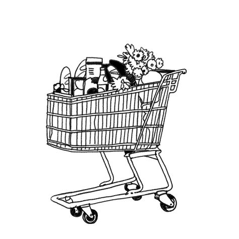 Grocery Cart Tattoo, Grocery Tattoo, Grocery Cart Illustration, Shopping Cart Tattoo Design, Grocery Cart Drawing, Grocery Bag Tattoo, Shopping Cart Tattoo, Shopping Cart Drawing, Stunning Tattoos