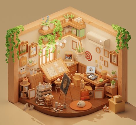 3d Isometric, Isometric Art, Isometric Design, Blender Tutorial, 3d Motion, Isometric Illustration, Miniature Rooms, 3d Modelle, Interior Concept