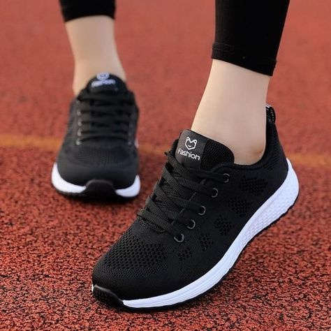 d9731321ef4e063ebbee79298fa36f56desc36969185ri Mesh Heels, Sport Shoes Fashion, Casual Sneakers Women, Breathable Sneakers, Mesh Shoes, Casual Sport Shoes, Casual Lace, Casual Flats, Black Sneakers