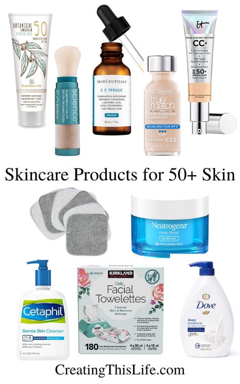 Over-the-counter skincare products for ages 50+ True Match Foundation, Facial Cleansing Wipes, Tinted Sunscreen, Hydro Boost, Gentle Skin Cleanser, Neutrogena Hydro Boost, Extra Dry Skin, Skin Cleanser, Facial Wipes