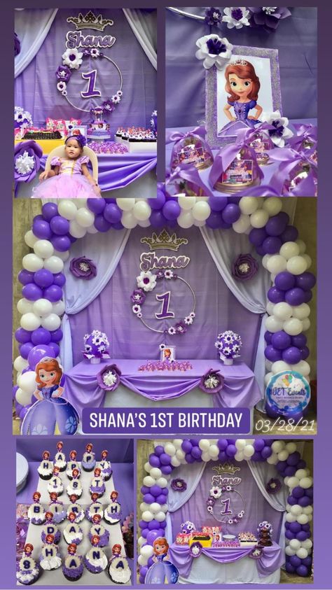 Sofia The First Themed Birthday Party, Sofia The First Birthday Theme, Sofia Costume, Princess Sofia Birthday, Sofia The First Birthday Party, Princesa Sophia, First Birthday Themes, Birthday Balloon Decorations, Bedroom Closet Design