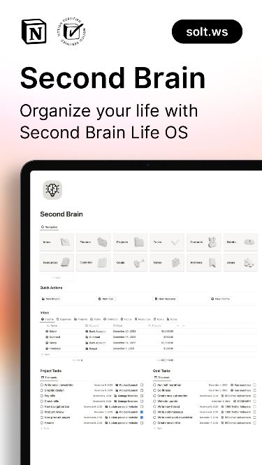 Organisation, Para Method, Second Brain Notion, Notion Second Brain, Organizing Your Life, Second Brain, Notion Template, More Productive, Organize Your Life Para Method, Second Brain Notion, Brain Template, Notion Second Brain, Project Management Dashboard, Minimalist Organization, Organizing Your Life, Second Brain, Free Daily Planner