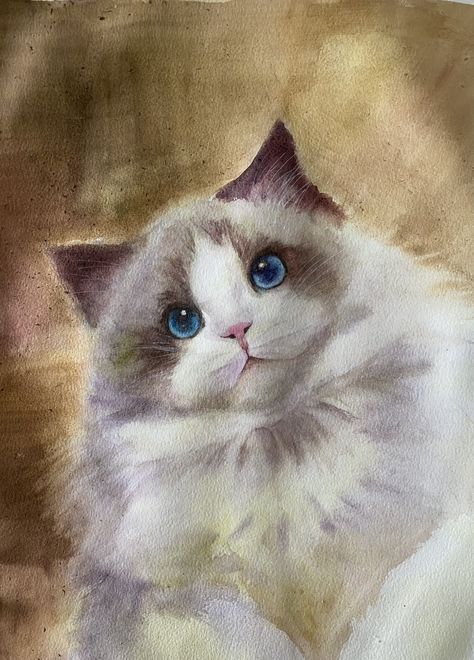 Cat Portrait Painting, Watercolor Portrait Painting, Custom Portrait Painting, Birman Cat, Cat Art Illustration, Eva Marie, Pet Portrait Painting, Watercolor Pet Portraits, Cat Portrait