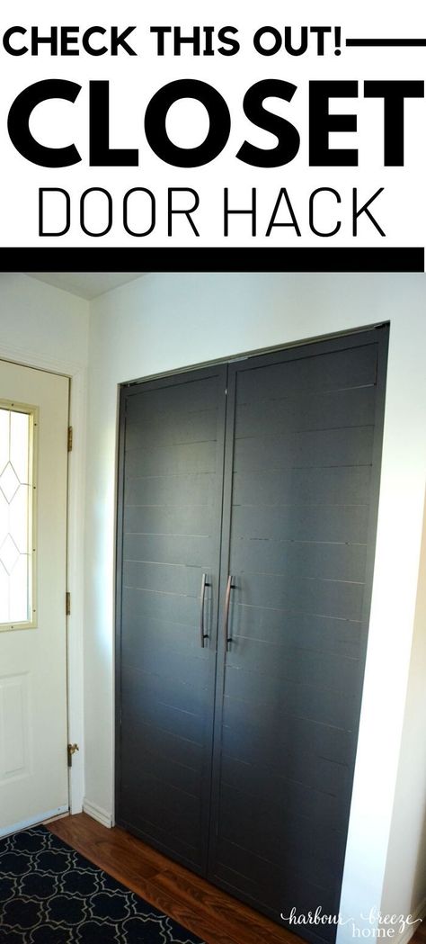 Closet Door Repurpose, Change Bifold Closet Doors To French Doors, Hall Laundry Closet Door Ideas, How To Install Closet Doors, Bifold Into French Doors, Utility Closet Door Ideas, Shiplap Bifold Closet Doors, Turning Bifold Doors Into French Doors, How To Turn Bifold Doors Into French