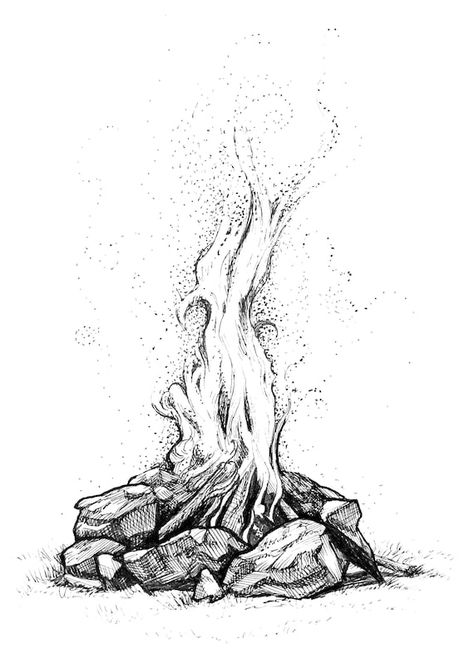 Campfire / 5x7 Art Print of Original Ink Drawing - Etsy Australia Campfire Drawing, Camping Drawing, Forest Drawing, Fire Drawing, Stippling Art, Original Ink Drawing, Charcoal Art, Nature Drawing, Ink Sketch