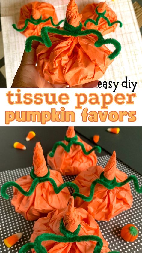 Tissue Pumpkin Craft, Tissue Paper Pumpkins With Candy, Tissue Paper Pumpkin Craft, Easy Tissue Paper Pumpkin Favours, Pumpkin Toilet Paper, Pumpkin Favors, Paper Pumpkin Craft, Orange Tissue Paper, School Halloween Party