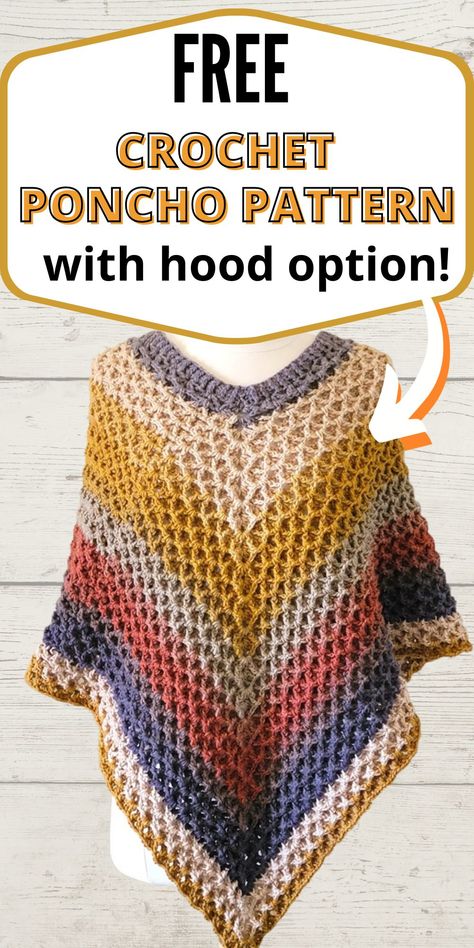 This free crochet poncho hooded pattern comes in multiple sizes starting from Woman's size Small to plus sizes up to 5XL. The free poncho pattern for women has a beautiful texture that is easy to work. It has a V-neck crochet poncho option too. Free Patterns For Crochet Shawls, Crochet Top Down Poncho Free Pattern, Crochet Poncho Shawl Pattern Free, Crochet Cape Pattern Free Hooded Cloak, Crochet Asymmetrical Poncho, Crochet Turtleneck Poncho Pattern Free, Crochet Cowl Neck Poncho, Hooded Crochet Shawl, Crochet Poncho With Hood Free Pattern