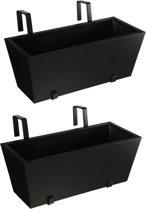 Amazon.com: BIRDROCK HOME 2pk Metal Railing Planter - Black Balcony Flower Box - Deck Rail Boxes - House Apartment Plant Pot (2) : Patio, Lawn & Garden Balcony Planter Boxes Railing, Plants On Deck, Balcony Planter Boxes, Railing Planter Boxes, Black Balcony, Balcony Railing Planters, Deck Planter Boxes, Deck Railing Planters, Black Railing