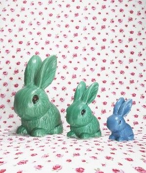 Green Rabbit, Rabbit Collection, Silly Rabbit, Collectible Pottery, Rabbit Figurine, Pink Rabbit, Animal Figurines, Vintage China, Green And Blue