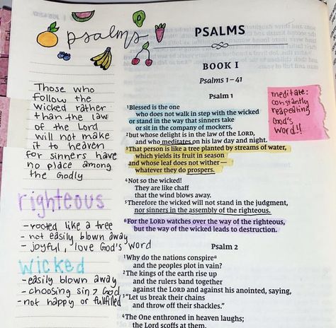 Psalm 1 Bible Study, Psalm 1 Bible Journaling, Psalms Bible Journaling, Bible Annotations, Psalm 2, Handwriting Ideas, Inspire Bible, Psalm 1, Journal Notes