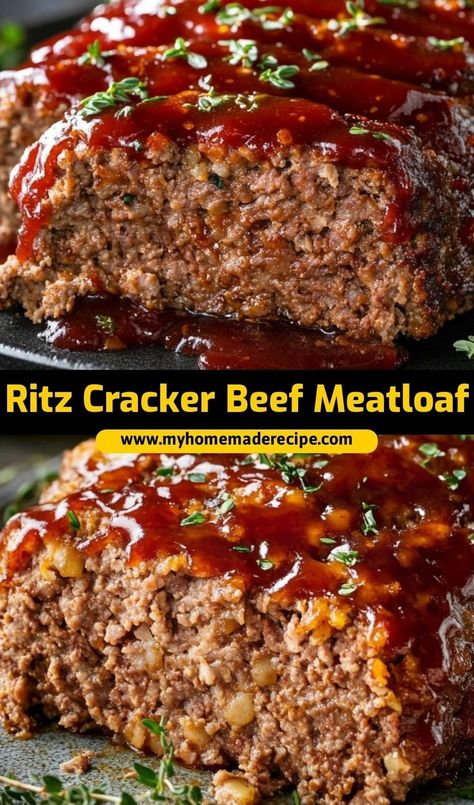 This Ritz cracker beef meatloaf is the best meatloaf recipe for a classic dinner. Topped with crispy Ritz crackers, it’s the ultimate beef meatloaf for a comforting meal Taco Meatloaf Recipes, Ritz Cracker Meatloaf, Ritz Cracker Meatloaf Recipe, Cracker Barrel Meatloaf Recipe, Ground Beef Meatloaf, Beef Meatloaf Recipes, Meat Loaves, Cracker Barrel Meatloaf, Ritz Cracker Recipes