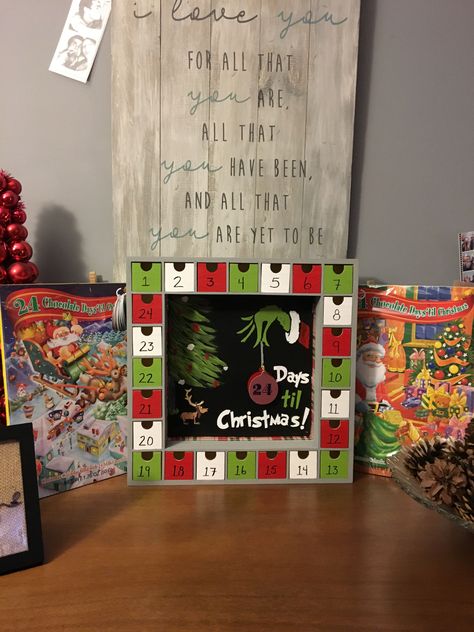 Grinch advent calendar (bc the dog needs one too!) Grinch Advent Calendar Diy, Movie Advent Calendar, Christmas Movie Advent Calendar, Grinch Advent Calendar, Tractor Advent Calendar, Dinosaur Advent Calendar, Grinch Cookies, Dog Needs, Advent Calendars For Kids