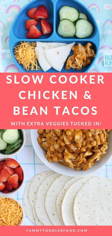 With a short ingredient list, no pre-cooking, and a veggie-loaded sauce, these Slow Cooker Chicken Tacos are a total weeknight win. Plus, you can make them in the Instant Pot too! #familydinner #slowcookertacos #instantpotchicken #instantpottacos #glutenfree Crock Pot Shredded Chicken Tacos, Dinner Idea For Kids, Chicken Tacos Recipe, Quick Family Dinners, Slow Cooker Chicken Tacos, Shredded Chicken Tacos, Delicious Family Meals, Bean Tacos, Slow Cooker Tacos