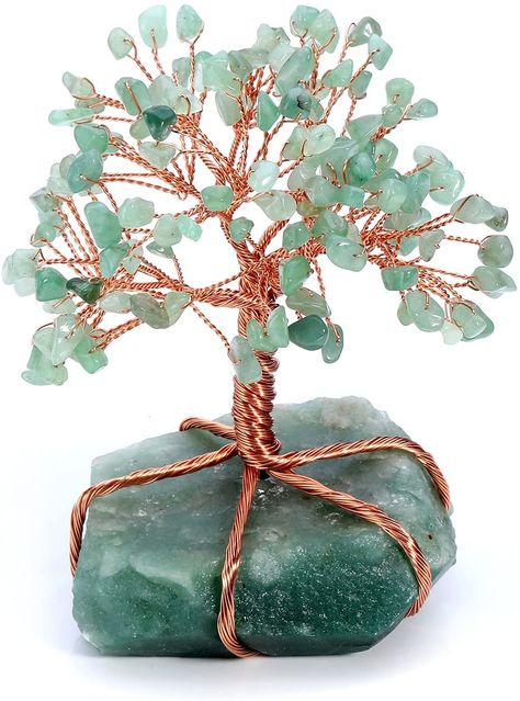 Adventurine Crystal, Fairy Lights In Trees, Natural Ornaments, Health Gifts, Wire Art Sculpture, Wire Tree Sculpture, Green Aventurine Crystal, Wire Trees, Aventurine Crystal