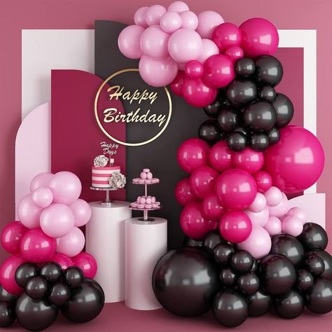 PRICES MAY VARY. 【Hot Pink Balloons Garland Arch Kit】You will get 97pcs hot pink balloon arch kit.Package includes:2 x 18inch Balloons (hot pink*1,black*1) ,60 x 10inch Balloons( hot pink*20,black*20,macaron pink*20,), 30 x 5inch Balloons (hot pink*10,black*10,macaron pink*10,), balloons strip 1pc, adhesive tape 1pc,ribbon 1pc. 【Premium Material】 Our balloons are made of natural latex. ach of these latex balloons is in a brighter color and 20% thicker than normal latex balloons.safe to be used f Balloons For Baby Shower, Balloon Arches, Garland Arch, Black Balloons, Balloon Backdrop, Party Background, Arch Kit, Black Hot Pink, Pink Balloons