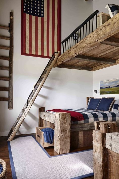 boys room with american theme Blue And Cream Bedroom, American Room, Boys Bedroom Ideas, Rustic Americana, Boys Room Design, Bohemian Bedroom Decor, Bird Houses Diy, Style Deco, Bohemian Bedroom