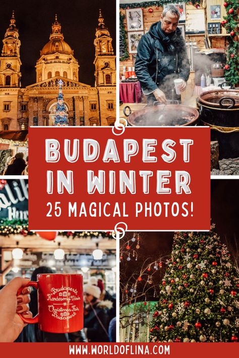 Budapest in winter is truly magical. When the smell of mulled wine is in the air and the streets are decorated with shiny Christmas lights. It’s an experience you shouldn’t miss so here are 25 photos to inspire you to book a trip to Budapest in winter! #budapest #budapesthungary #budapesttravel #hungary Budapest Hungary Christmas Market, Budapest At Christmas, Advent Budapest, Winter In Budapest, Budapest Christmas Photos, Budapest Hungary Christmas, Budapest Hungary Winter, Christmas In Budapest, Budapest In December