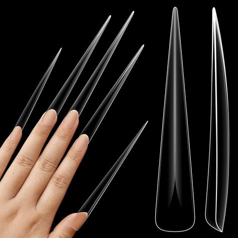 NOVO OVO Extra Super Extreme Long Stiletto Nail Tips, 5XL XXXXXL Clear Full Cover French Tips False Fake Nail Extension, Sharp Fishbone Arrow Head Nails for Professional Acrylic 120 pcs 12 Sizes Arrow Nails, Wide Nails, Long Stiletto Nails, Long Stiletto, Duck Nails, French Manicure Nails, Arrow Head, Nail Art Salon, Fake Nail