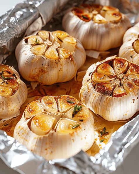 Oven Roasted Garlic is delicious and goes with everything. Roasting garlic mellows the flavor, making it the perfect spread or topping. Roasted Garlic Head, Roasted Garlic Recipes, Garlic Oven, Roasting Garlic, Oven Roasted Garlic, Roasted Garlic Recipe, Roasting Garlic In Oven, Garlic Head, Garlic Recipes