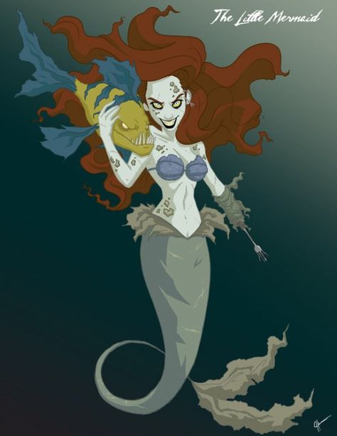 Scary Disney - Princess Ariel "The Little Mermaid" Evil Disney Princesses, Creepy Disney, Fan Art Disney, Twisted Princesses, Dark Disney Princess, Twisted Disney Princesses, Zombie Princess, Evil Princess, Glen Keane