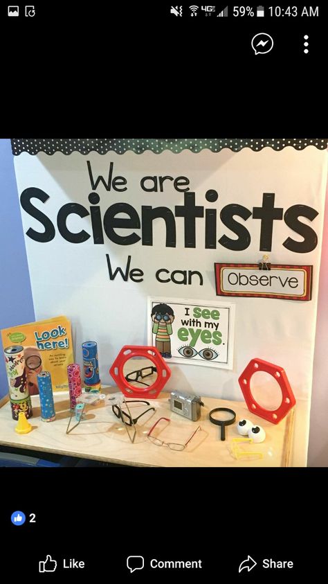 We Are Scientists Preschool, Toddler Science Center, Science Center Preschool, Investigation Area, Science Table, Pre-k Science, Science Area, We Are Scientists, Senses Preschool