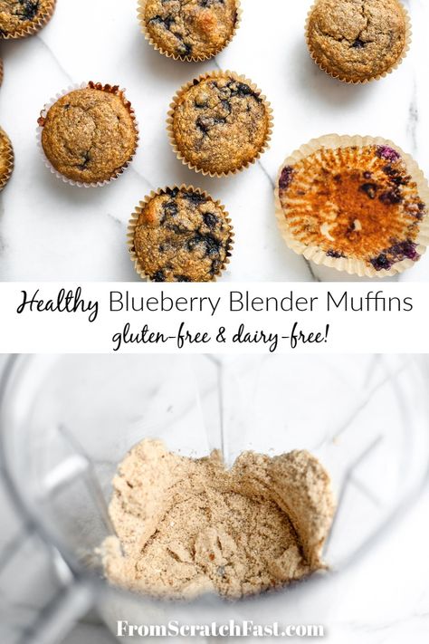 These healthy, gluten-free blueberry blender muffins come together in minutes in the blender or Vitamix! #blueberryblendermuffins #blueberrymuffins #glutenfreeblueberrymuffins #easyblueberrymuffins Cake Blender, Gluten Free Blueberry Muffins, No Bake Oatmeal Bars, Easy Blueberry Muffins, Blender Muffins, Strawberry Waffles, Prep Breakfast, Vitamix Recipes, Veggie Meals