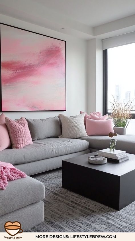 Cozy Pink Living Room Designs - LifeStyle Brew Living Room Designs Pink, Pink Accents Living Room, Pink Sofa Living Room, Pink Living Room Decor, Brown Living Room Decor, Eclectic Homes, Pink Living Room, Pink Sofa, Living Room Decor Ideas