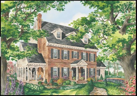 Plan #25-4761 - Houseplans.com Brick Colonial House, Classic Colonial Homes, House Plans Colonial, Brick Colonial, Colonial House Exteriors, Colonial Style House Plans, Colonial House Plans, Colonial Style Homes, Colonial Design