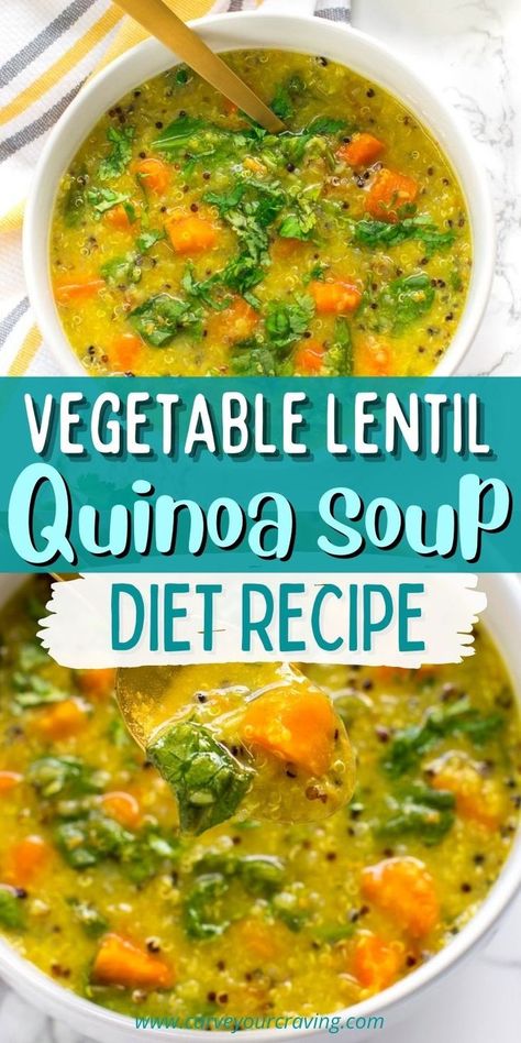 Tomato Kale Quinoa Soup, Lentil And Quinoa Soup, Quinoa Soup Recipes Healthy, Low Cal Lentil Soup, Quinoa Lentil Soup, Weight Watchers Lentil Recipes, Jicama Soup Recipes, Ayurveda Soup Recipes, Quinoa Recipes Instant Pot