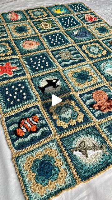 Crochet Ocean Granny Square, Shell Granny Square, Crochet Sea Blanket, Ocean Granny Square, Beach Granny Square, Beach Crochet Blanket, Ocean Crochet Blanket, Beach Crochet, Crochet Square Blanket